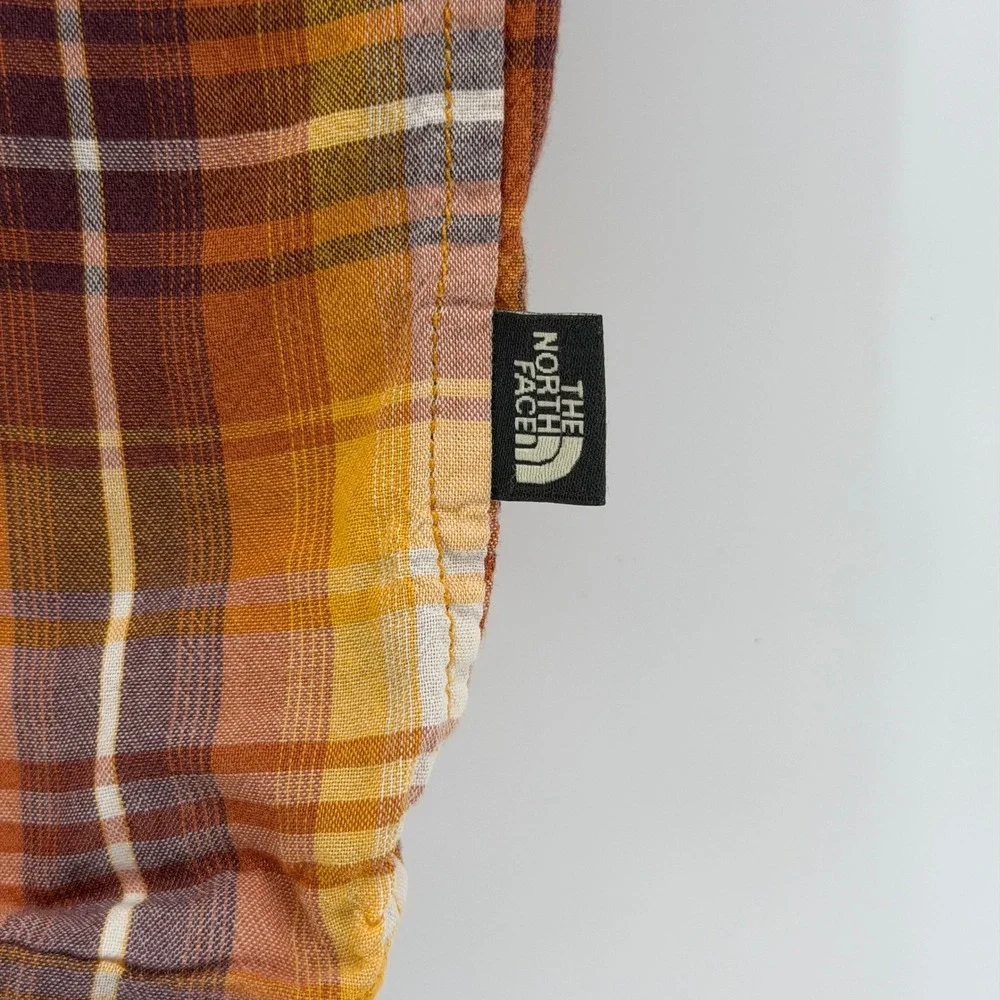 The‎ North Face Plaid Shirt Mens M Orange Yellow Short Sleeve Button Up Pocket